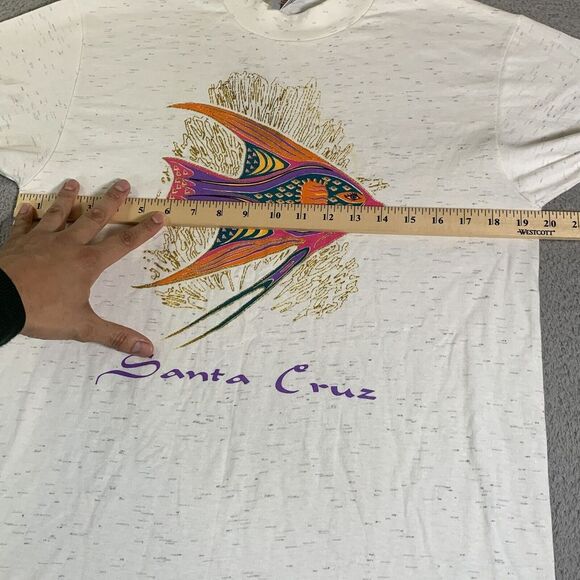 Vintage Santa Cruz T-Shirt Mens Medium Oneita Power-T 90s Art Fish Graphic Tee - Picture 6 of 9